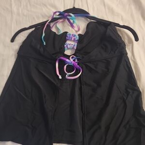 OP Black and Multicolor Women's Swim Tinkini Apron Top